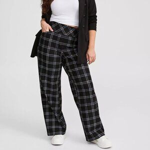 Torrid Pocket Pixie Wide Leg Studio Luxe Ponte Pant 3P Plaid Deep Black